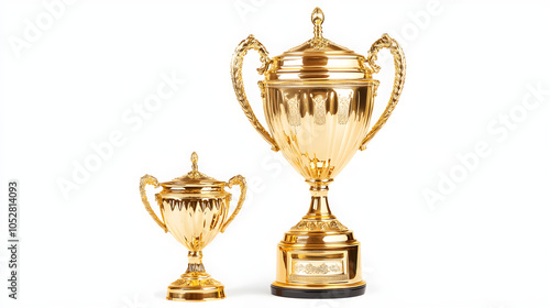 A set with a smaller cup-style trophy next to the larger golden trophy