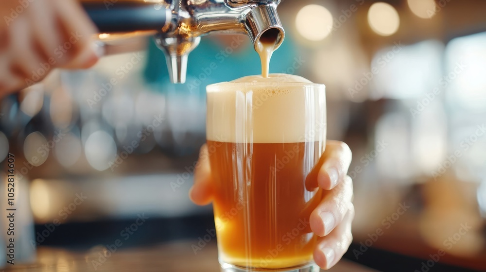 A cold draft beer is served from a tap, featuring a thick foam head in a vibrant bar atmosphere, celebrating the joy of relaxation and camaraderie. A cold draft beer is served from a tap, featuring a thick foam head in a vibrant bar atmosphere, celebrating the joy of relaxation and camaraderie.
