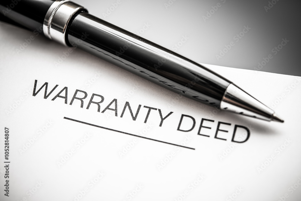 Detailed Close-up of a Warranty Deed Document and Elegant Pen – Legal Agreement Signing Representation for Property Ownership and Real Estate Transactions Detailed Close-up of a Warranty Deed Document and Elegant Pen – Legal Agreement Signing Representation for Property Ownership and Real Estate Transactions