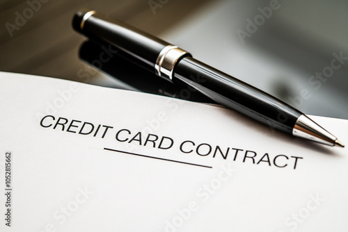 Wallpaper Mural Close-Up of a Credit Card Contract Document with a Smooth Fountain Pen, Signifying Financial Agreements, Credit Management, and Responsible Spending Practices in Personal Finance Torontodigital.ca