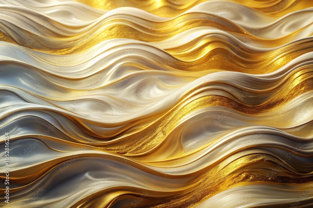Abstract gold and white painting with wave pattern Abstract gold and white painting with wave pattern