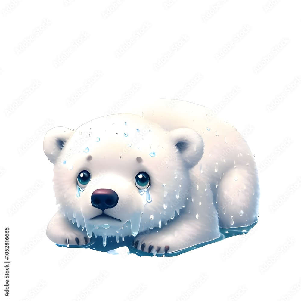 Global warming caused by environmental pollution is causing polar bears to lose their living grounds. The glaciers are melting.