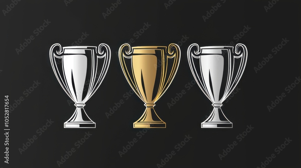 Elegant trophy set featuring gold, silver, and bronze awards, perfect for celebrating achievements and victories. Elegant trophy set featuring gold, silver, and bronze awards, perfect for celebrating achievements and victories.
