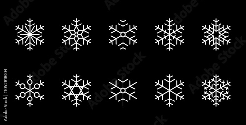 Vector set of snowflakes in white for winter