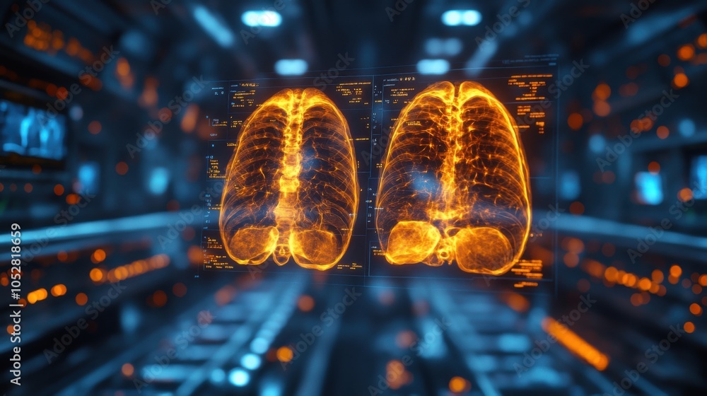 Visualization of human lungs in a futuristic digital environment. Visualization of human lungs in a futuristic digital environment.
