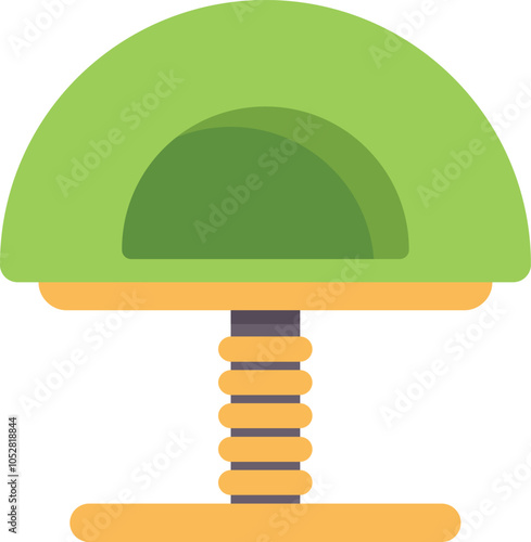 Green and orange bouncy playground spring rider for children playing outside on a sunny summer day