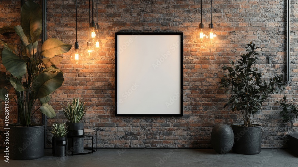 mockup white box on brick wall and yellow light bulb mockup white box on brick wall and yellow light bulb