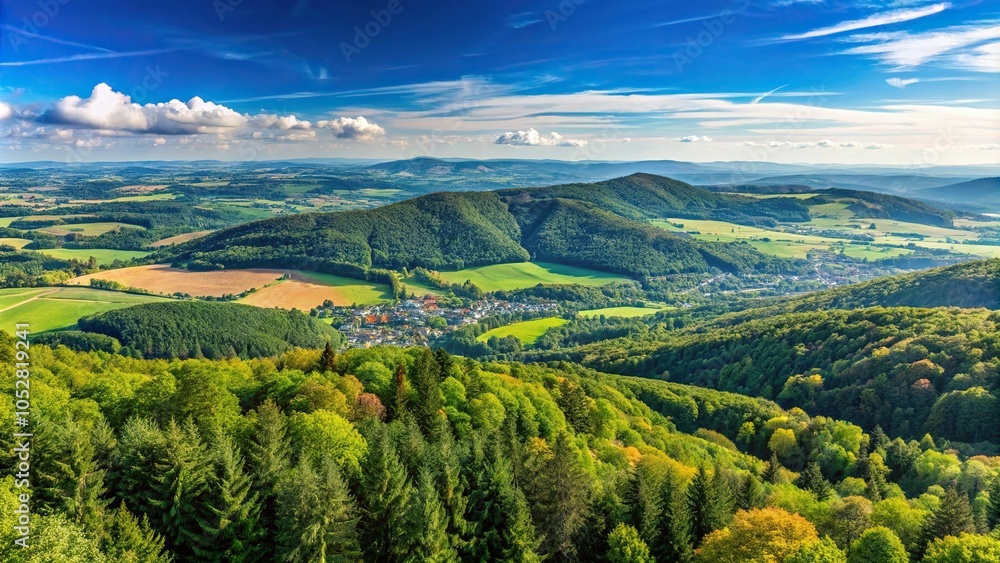 Fototapeta premium Panoramic view of the Taunus low mountain range at eye level
