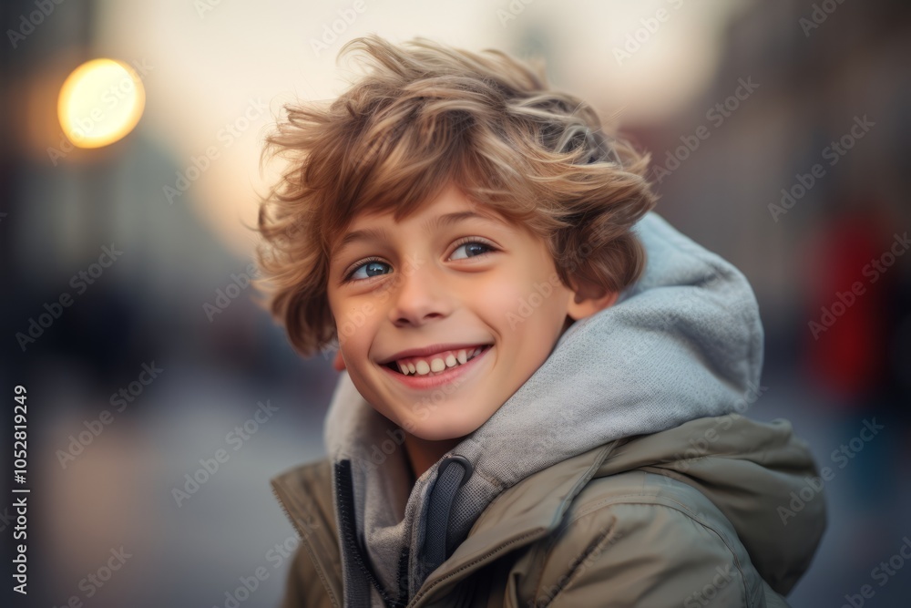 Portrait of a smiling boy in a coat on the street. Portrait of a smiling boy in a coat on the street.