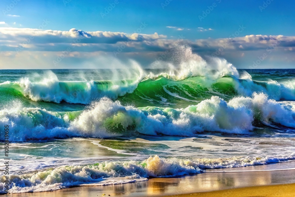 Fototapeta premium Panoramic view of waves crashing against the shore