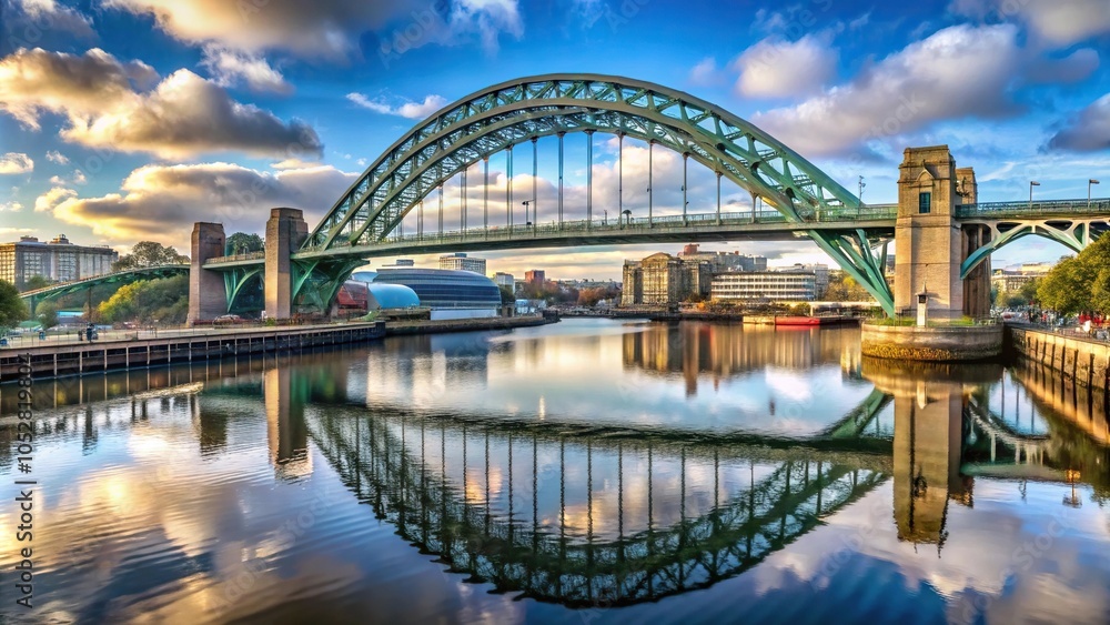 Fototapeta premium Panoramic view of Tyne Bridge and Sage Centre in Newcastle