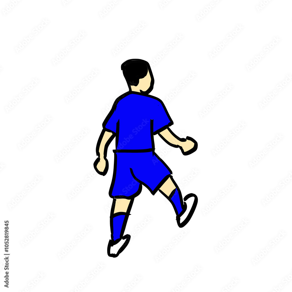 sketch of a man standing, ready to run wearing a blue jersey sketch of a man standing, ready to run wearing a blue jersey