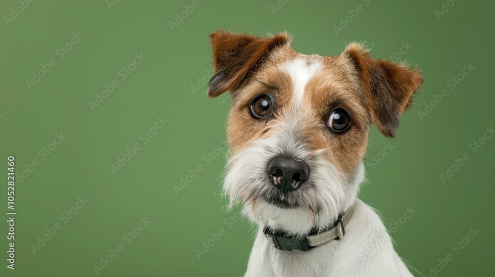 Adorable puppy closeup on a vibrant green background, perfect for banners with plenty of room for your text Adorable puppy closeup on a vibrant green background, perfect for banners with plenty of room for your text