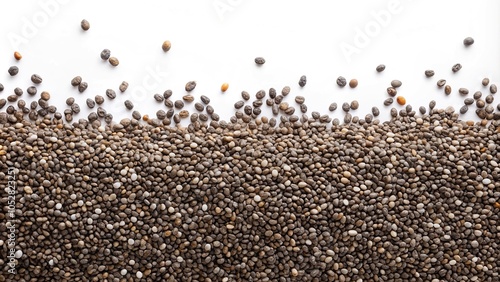 Chia seeds spread on white surface