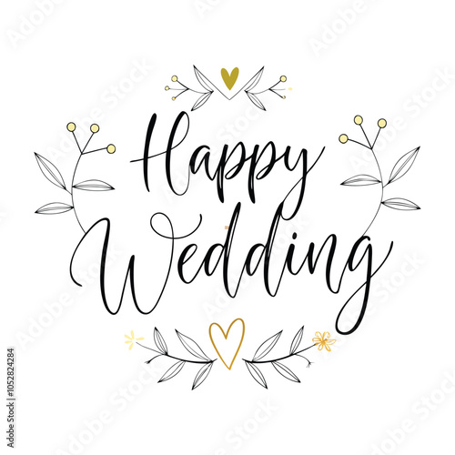 Bild auf Leinwand lettering happy wedding white background