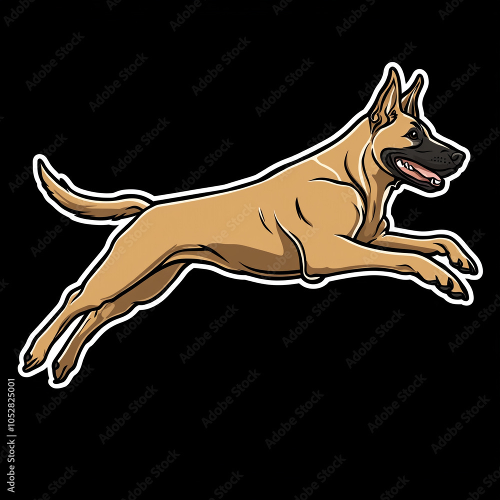 Fototapeta premium Belgian Malinois Dog Leaping Over Obstacle 2D Cartoon Illustration for Agility Training and Dog Sports