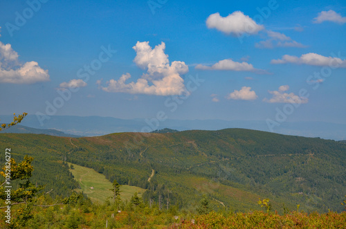 Fototapeta Naklejka Na Ścianę i Meble -  Multi-coloured panorama in the Beskid Mountains on the way to Barania Gora