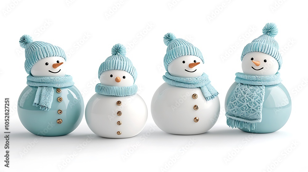 Charming snowman figurines in winter accessories perfect holiday decor for festive celebrations and cozy home atmosphere Charming snowman figurines in winter accessories perfect holiday decor for festive celebrations and cozy home atmosphere