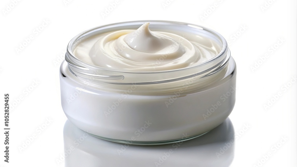 Photo of cosmetic cream or yogurt on a white background Photo of cosmetic cream or yogurt on a white background