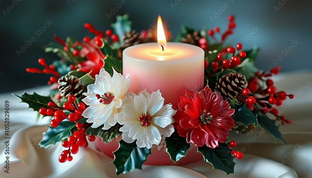 christmas candle and holly christmas candle and holly