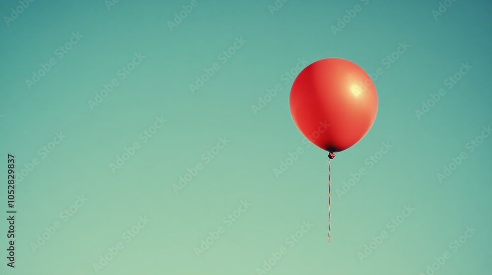 Single red balloon floating against a clear blue sky, symbolizing joy, celebration, and freedom