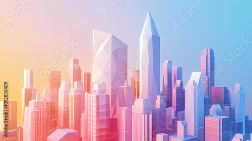 Vector illustration of 3d polygonal city, futuristic concept, metropolis for vr glasses. abstract cityscape for tech background in virtual reality. Virtual Cityscape. Illustration