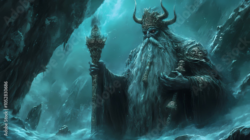 Viking north druid lich mermaid king wise old man-edit. Lich King. Illustration