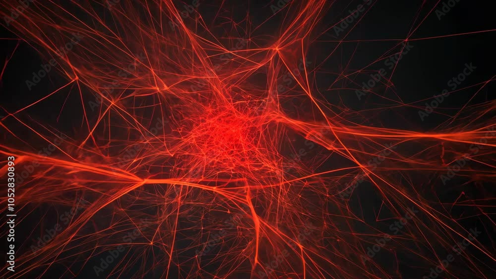 A red neural network glows in the dark, a visualization of the intricate connections within a human brain A red neural network glows in the dark, a visualization of the intricate connections within a human brain