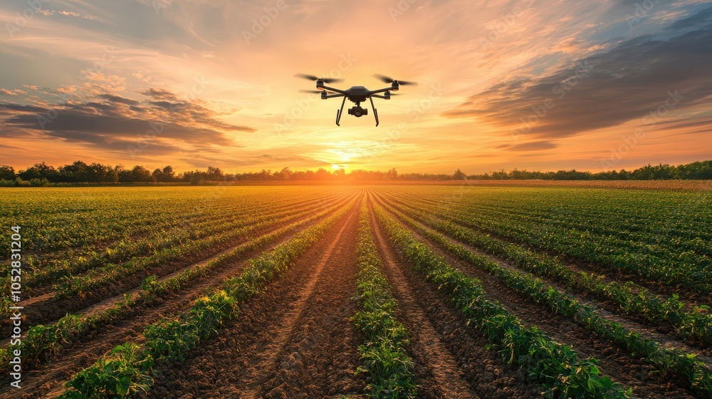 a drone flying over a field in a precision agriculture a drone flying over a field in a precision agriculture