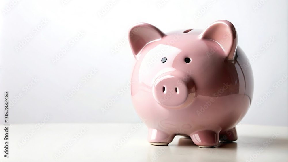 Piggy bank on white background with copy space from above Piggy bank on white background with copy space from above