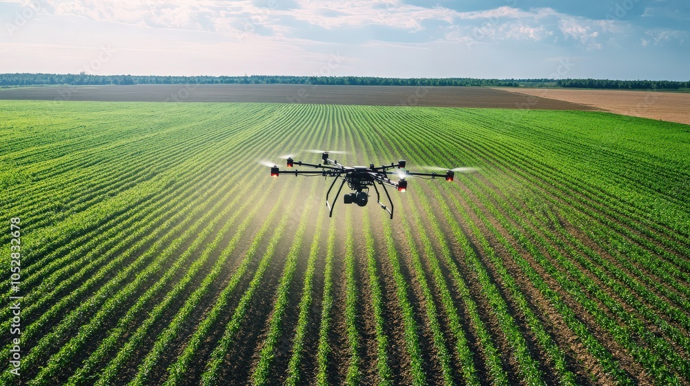 a drone flying over a field in a precision agriculture a drone flying over a field in a precision agriculture