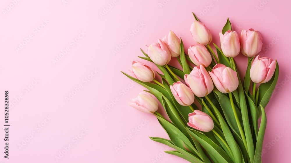 A bouquet of pink tulips on a pink background A bouquet of pink tulips on a pink background