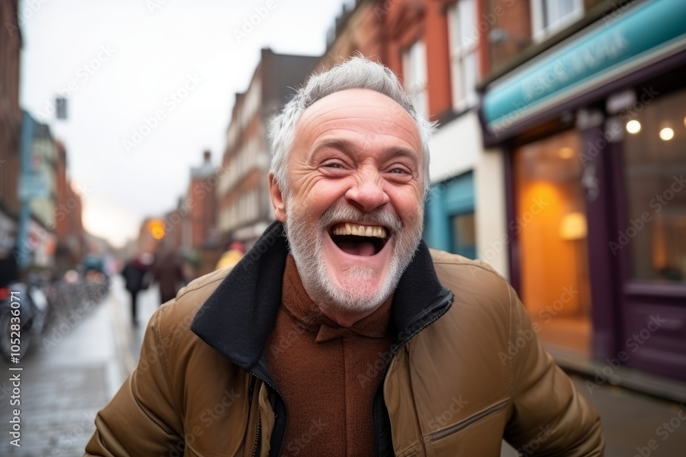 Portrait of a happy senior man laughing on the street in London Portrait of a happy senior man laughing on the street in London