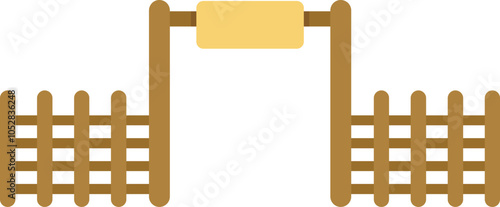 Simple wooden turnstile gate with a sign is guarding the entrance to a farm or ranch