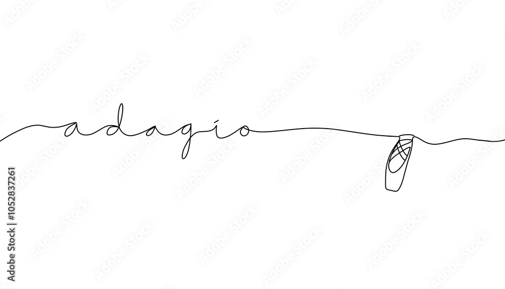 Ballet Adagio monoline text. One line continuous concept Adagio banner. Line art Ballet Dance Adagio short phrases illustration. Ballet Adagio monoline text. One line continuous concept Adagio banner. Line art Ballet Dance Adagio short phrases illustration.