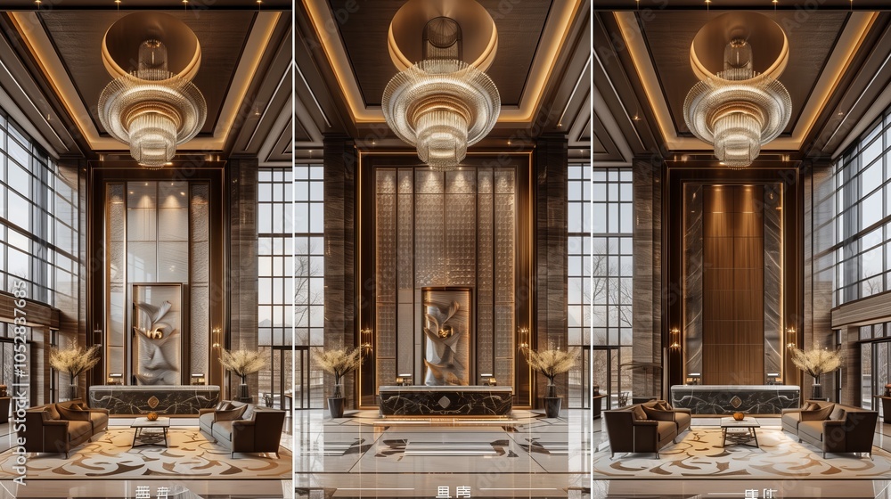 Fototapeta premium Chinese style elegant hotel lobby design