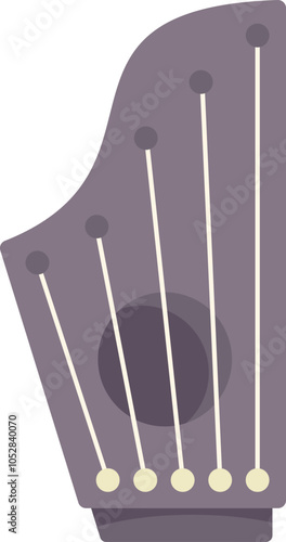 Grey zither with strings lying on white background, traditional musical instrument, stringed plucked instrument