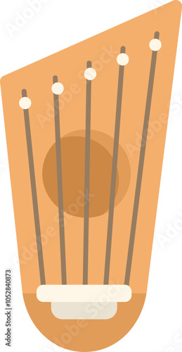 Simple illustration of a gusli, featuring the sound hole and strings of this traditional russian instrument
