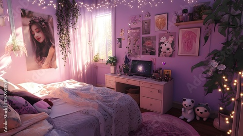 Romantic and Whimsical Messy Teen Bedroom with Pastel Colors Floral Decor and Cozy Accents