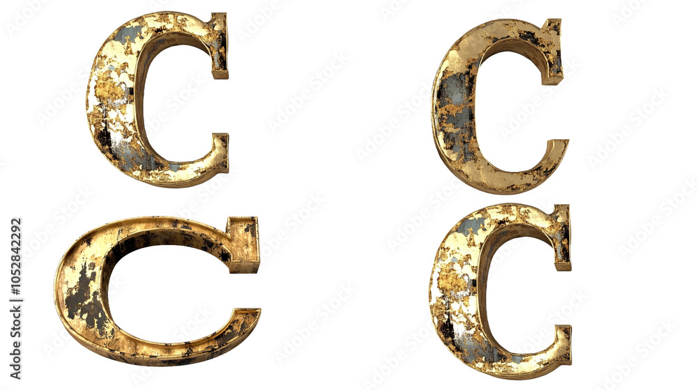 Golden Letter C with Grunge Texture - 3D Render Golden Letter C with Grunge Texture - 3D Render