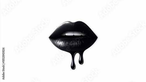 Black lipstick dripping on white background. photo