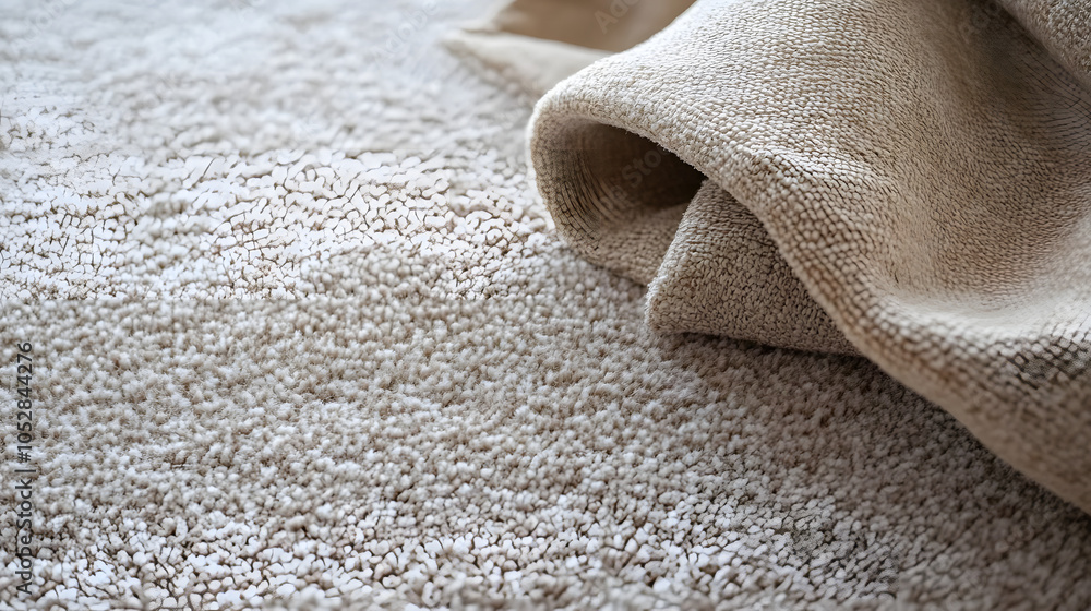 Plush beige rectangular carpet with a soft texture for home interiors Plush beige rectangular carpet with a soft texture for home interiors