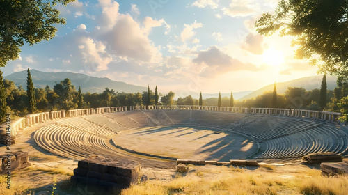 Ancient greece - ancient stadium of olympia. Greek Olympian Games. Illustration photo