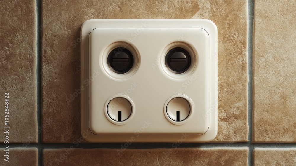 White double light switch on beige tile wall. White double light switch on beige tile wall.