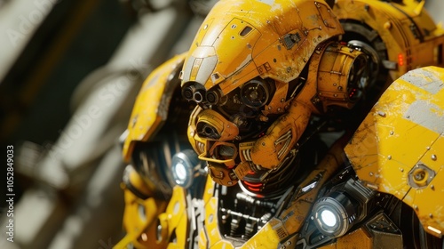 Cyberpunk style giant yellow robot, AI generated image photo