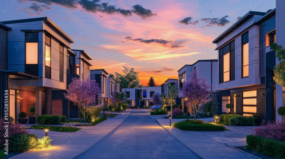 Luxury modern condo apartment complex exterior in upscale expensive neighborhood
