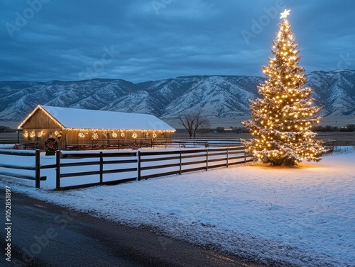 Large Christmas tree in American national park covered in snow