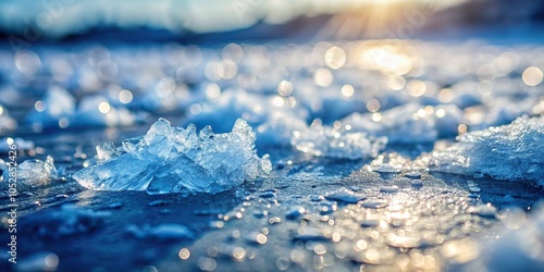 Winter background with low angle ice texture on the ground