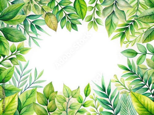 Wallpaper Mural Surreal Green Watercolor Leaves Frame on White Background with Copy Space for Artistic Designs Torontodigital.ca