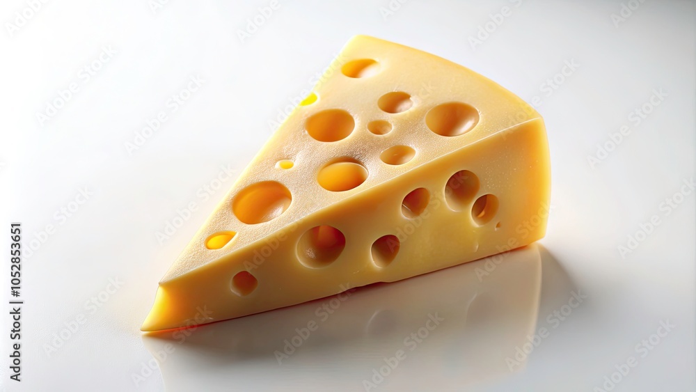 Tilt-Shift Photography of Swiss Cheese Wedge on White Background, Capturing Texture and Detail for Culinary, Food Art, and Gourmet Imagery Tilt-Shift Photography of Swiss Cheese Wedge on White Background, Capturing Texture and Detail for Culinary, Food Art, and Gourmet Imagery